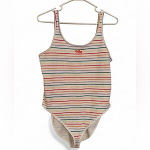 Nike Striped Rainbow Bodysuit Retro Femme Logo White Tank Top Size Large